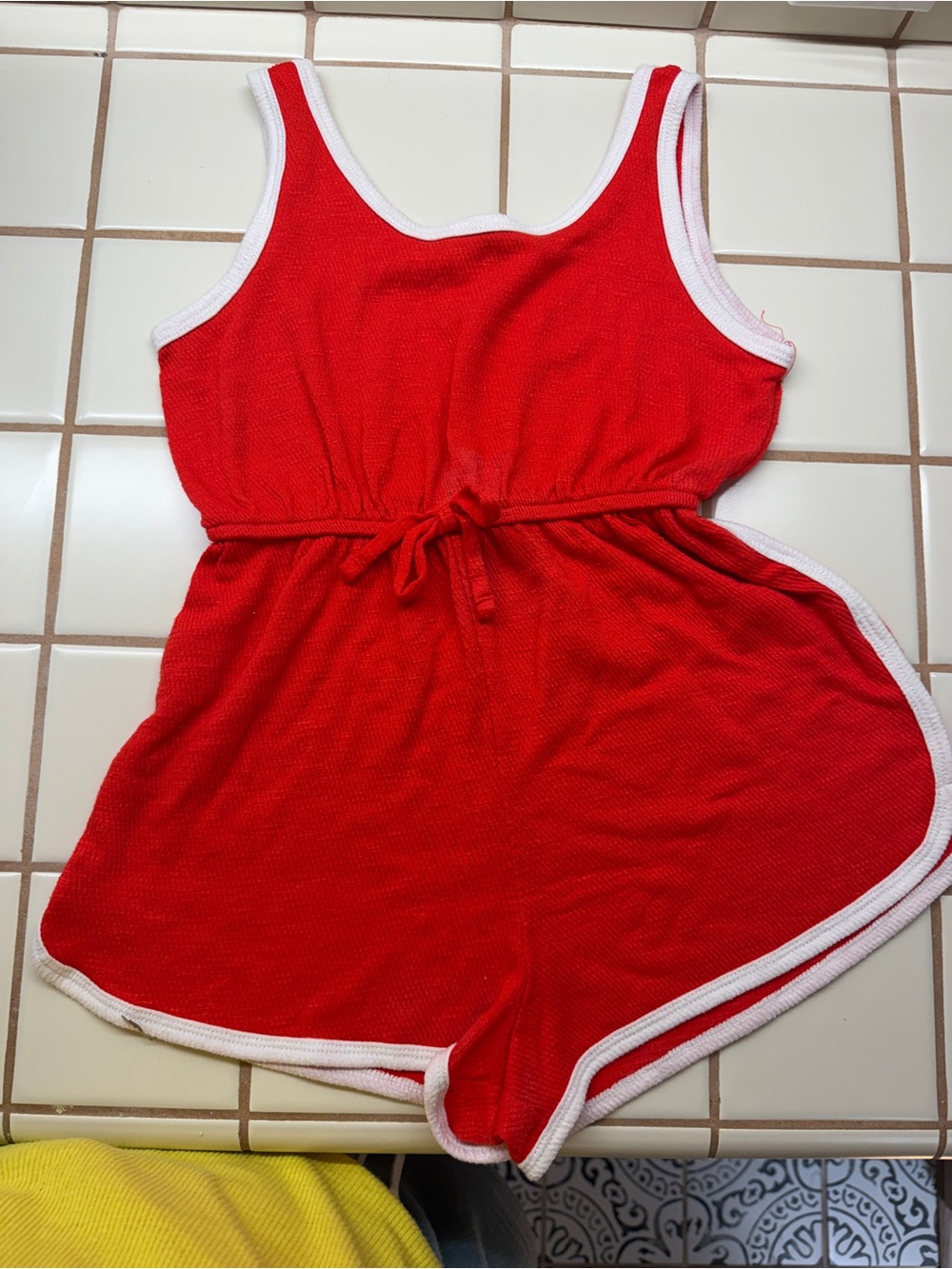 art class Red Knit Tank Romper with White Trim